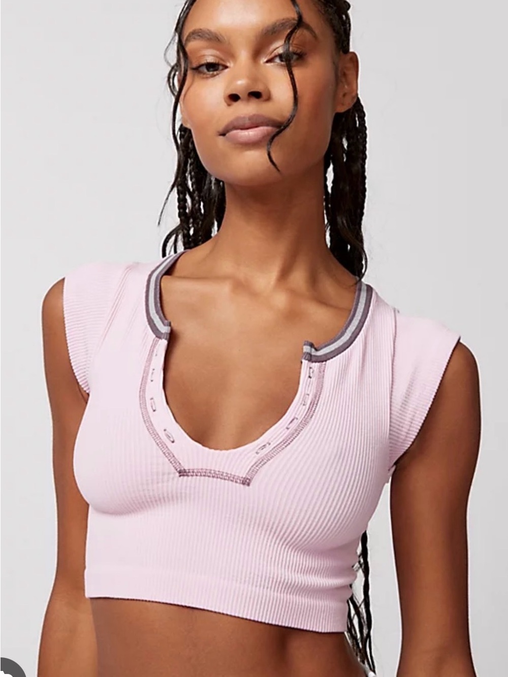 Urban Outfitters Pink Ribbed Scoop-Trim Crop Top